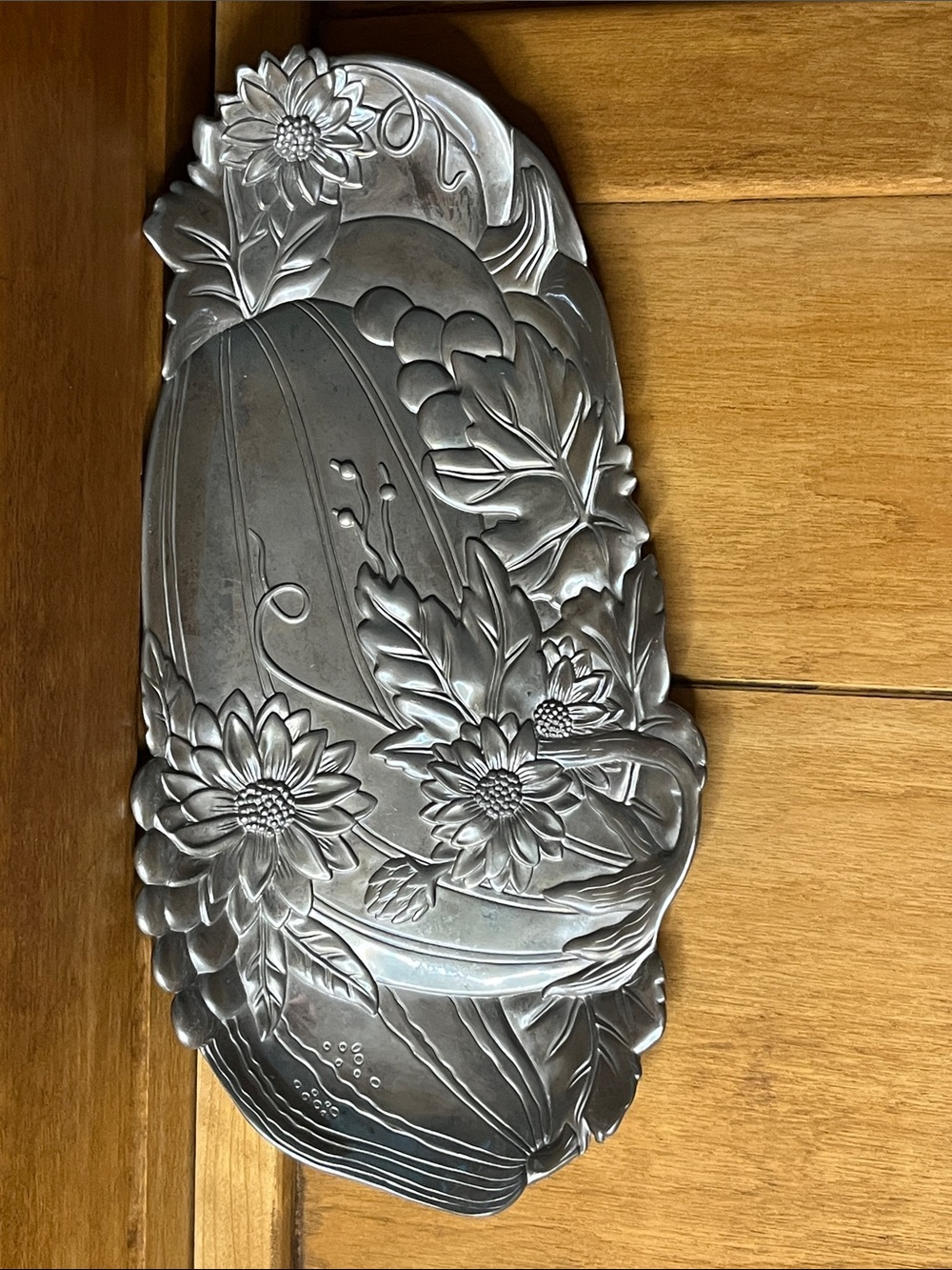 Fitz&Floyd Embossed Aluminum Fall Harvest Bread Tray - Sunflowers & Pumpkins